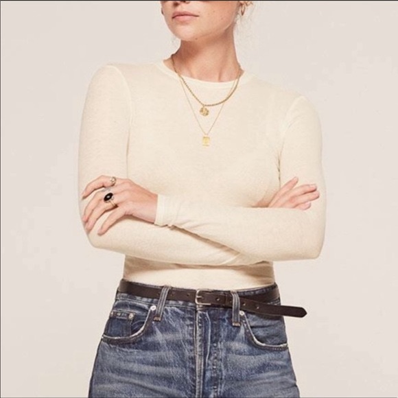 Reformation Tops - Reformation | Ivory Davy Ribbed Long Sleeve Shirt